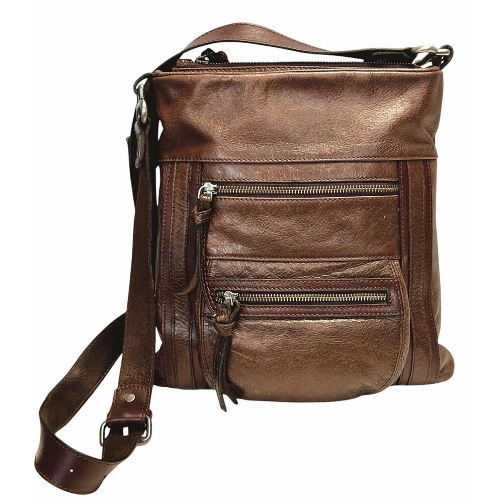 Vintage Leather Shoulder Bag Crossbody Brown Distressed Boho Messenger TANO